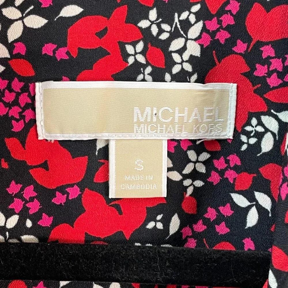 Michael Kors Womens Small Floral Zip Up Blouse‎ Roll Tab Sleeve Shirt Top